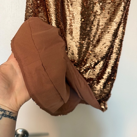 Asos Metallic Copper Sequin Mini Shift Dress size 6 - Picture 3 of 8